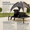 A black dog lying on an elevated outdoor dog bed with a canopy. Produktbild-Vorschau