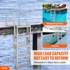 A retractable dock ladder shown attached to a wooden dock, with inset images showing its use in a swimming pool and on a vessel. Produktbild-Vorschau