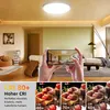A room with a ceiling light and a phone showing the room, and close-ups of apples under different CRI lighting. Produktbild-Vorschau