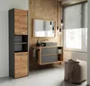 A modern bathroom with a tall cabinet, vanity with sink, and mirror. Produktbild-Vorschau