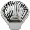 A shiny silver shell-shaped baking mold is shown from a top-down perspective against a white background. Produktbild-Vorschau