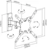 A technical drawing with dimensions and angles of a white TV wall mount. Produktbild-Vorschau