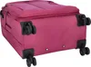 The bottom view of a berry-colored suitcase with four wheels. Produktbild-Vorschau