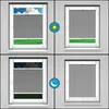 A collage of four images showing a window with blinds in different lighting conditions, representing day and night. Produktbild-Vorschau