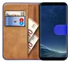 A book-style phone case with card and money slots, displaying a smartphone with a starry night wallpaper. Produktbild-Vorschau