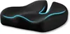 A black ergonomic seat cushion with a contoured design and a glowing blue line accent. Produktbild-Vorschau