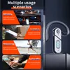 Collage of lifestyle images showing different scenarios of use for a Bluetooth headset, alongside a product shot of the headset. Produktbild-Vorschau