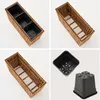 A collage of four images showing a wooden planter box with black plastic inserts and separate plastic pots. Náhled obrázku produktu