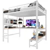A white metal loft bed with an integrated desk and shelves, set against a white background. Produktbild-Vorschau