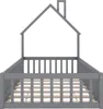 A grey wooden house-shaped bed frame with a slatted base, shown from the front. Anteprima dell’immagine prodotto