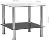 A glass and metal side table with dimensions indicated. Produktbild-Vorschau