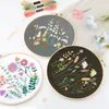 Three embroidery hoops with floral designs, along with embroidery threads and scissors. Produktbild-Vorschau