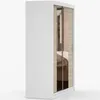 A white wardrobe with wood-effect and mirrored sliding doors. Voir les images du produit