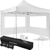 A white pop-up tent with windows and accessories laid out. Produktbild-Vorschau