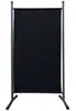 A black fabric room divider with a metal frame, shown standing on a white background. Produktbild-Vorschau