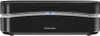 A black Panasonic cordless phone base station is shown from the front on a white background. Produktbild-Vorschau