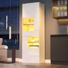 A modern white vitrine with LED lighting is displayed in a room with blinds and a city view at night. Anteprima dell’immagine prodotto