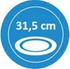 A blue circular icon with white text and a graphic. Voir les images du produit