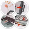 A collage of four close-up images showing different features of a toy cash register. Produktbild-Vorschau
