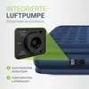 Close-up of an air mattress with an integrated pump and text highlighting its features. Produktbild-Vorschau