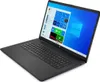 A black HP laptop is shown from a diagonal angle against a white background. Produktbild-Vorschau