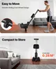A person using a rowing machine in a living room, and the same rowing machine stored compactly. Produktbild-Vorschau