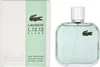 A bottle of Lacoste L.12.12 Blanc Eau Fraiche perfume and its packaging are displayed side-by-side against a white background. Anteprima dell’immagine prodotto