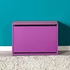 A purple shoe cabinet against a teal wall and on a white rug. Voir les images du produit