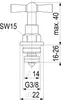A technical drawing of a valve component with dimensions and specifications. Produktbild-Vorschau