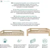 Two wooden children's beds are shown, one from the side and one from a slightly elevated angle, with accompanying text and icons detailing product features and quality. Produktbild-Vorschau