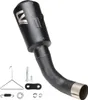 A black motorcycle exhaust muffler and its accessories are displayed against a white background. Náhľad obrázku produktu