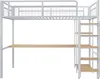 A white metal loft bed with a wooden desk and ladder, shown against a white background. Náhľad obrázku produktu