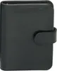 A black leather planner is shown closed against a white background. Produktbild-Vorschau