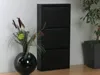 A black shoe cabinet with three flip-down doors stands next to a vase of dried flowers and a potted plant. Anteprima dell’immagine prodotto