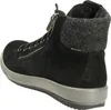 A black leather high-top sneaker with a grey wool collar and a grey sole, shown from a side-rear angle on a white background. Anteprima dell’immagine prodotto