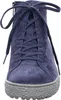A close-up, front-facing view of a blue suede boot. Produktbild-Vorschau