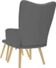 A dark gray fabric armchair with wooden legs, viewed from the back. Produktbild-Vorschau