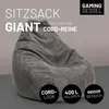 A grey corduroy beanbag chair is shown against a plain background, with text overlays describing its features. Anteprima dell’immagine prodotto