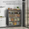 A kitchen cabinet with multiple shelves and transparent doors, filled with various items. Anteprima dell’immagine prodotto