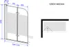 Diagrams and dimensions for a shower screen, with a top-down view of a corner shower enclosure. Produktbild-Vorschau