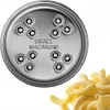 A close-up view of a silver pasta maker attachment and a pile of cooked small macaroni. Náhled obrázku produktu