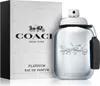 A Coach Platinum Eau de Parfum bottle and its packaging are displayed against a white background. Podgląd zdjęcia produktu
