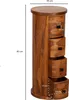 A wooden cylindrical cabinet with drawers, showing dimensions. Voir les images du produit