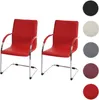 Two red chairs with chrome frames are shown against a white background. To the right, there are circular swatches of different colors. Náhled obrázku produktu