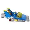 A blue and gray LEGO spaceship with yellow and green accents, shown from a side angle against a white background. Produktbild-Vorschau