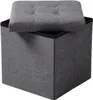 A grey fabric storage ottoman with its lid slightly ajar, showing the inside. Náhľad obrázku produktu