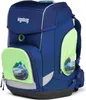 A blue ergobag school backpack with green accents and car graphics. Produktbild-Vorschau