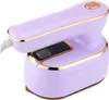 A close-up studio shot of a purple and gold mini steam iron. Produktbild-Vorschau