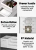 Collage of images showcasing a white organizer with drawers and compartments, highlighting its features and material. Náhľad obrázku produktu