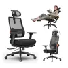 A collage of images showing an ergonomic office chair from different angles, including one with a person using it and reading a book. Produktbild-Vorschau